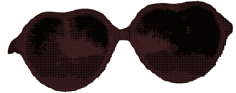 Duograph heart sunglasses, dark red background. Straight on towards the camera.